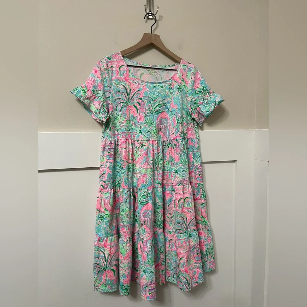 Lilly Pulitzer Tropical Beach Vacation Relaxed Flutter Ruffle Dress Size Medium - Picture 3 of 9